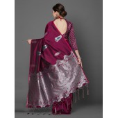 Magenta Silk Blend Printed Kanjeevaram Saree