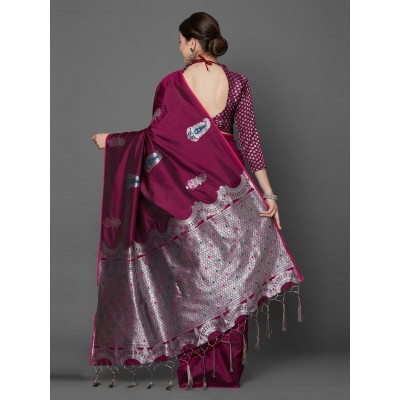 Magenta Silk Blend Printed Kanjeevaram Saree